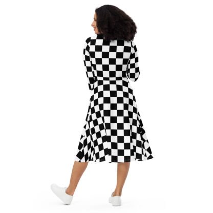"Punk Rock R Us" Checkerboard All-over print long sleeve midi dress - Image 3