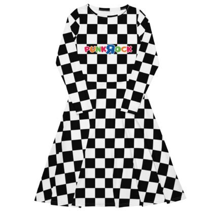"Punk Rock R Us" Checkerboard All-over print long sleeve midi dress - Image 2