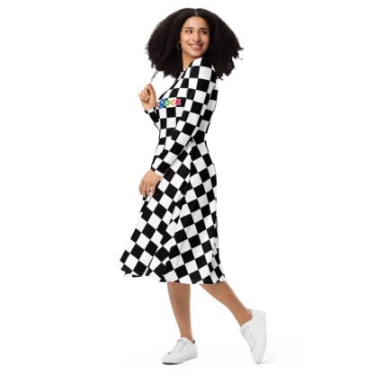 "Punk Rock R Us" Checkerboard All-over print long sleeve midi dress - Image 5