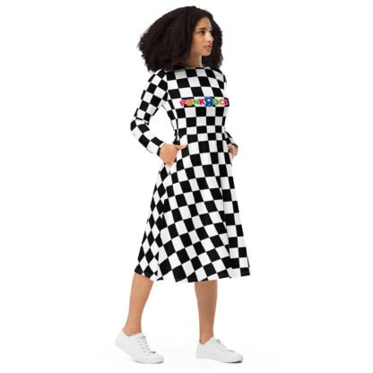 "Punk Rock R Us" Checkerboard All-over print long sleeve midi dress - Image 4